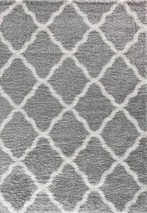 Moroccan Berber Shaggy Rugs Living Room Bold Trellis Grey 60x220 cm