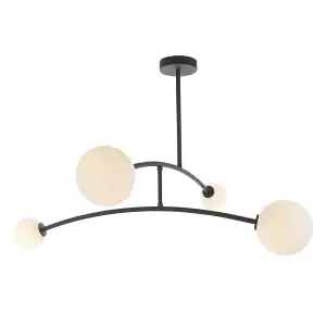 Luminosa Rovigo 4 Light Ceiling Semi Flush Textured Matt Black & Gloss Opal Glass