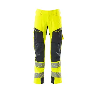 Mascot Accelerate Safe Trousers with Kneepad Pockets - Hi-Vis Yellow/Dark Navy   (48.5) (Leg Length - Regular)