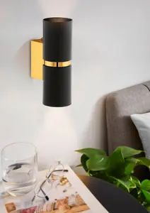 EGLO Passa Cylindrical Black and Gold Wall Light