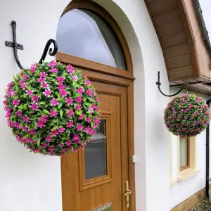 Best Artificial 38cm Pink Lily Hanging Basket Flower Topiary Ball - Suitable for Outdoor Use - Weather & Fade Resistant