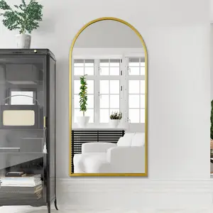 MirrorOutlet Arcus - Gold Framed Arched Full Length Leaner / Wall Mirror 71" X 35" (180CM X 90CM)