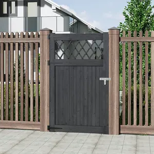 Outdoor Grey Rhombus Garden Wooden Gate Fence Door 150cm H