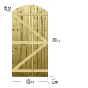 Premier Garden Supplies Pedestrian Gate 180cm (6ft) High x 90cm Wide Feather Edge Arch Top Semi-Braced Single Swing Gate