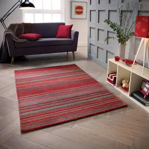 Melrose Mubai Stripe Wool Made Red Area Rug 080/150cm