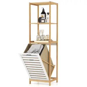 Costway 4-Tier Tilt-Out Laundry Hamper Bamboo Clothes Basket with Storage Shelves