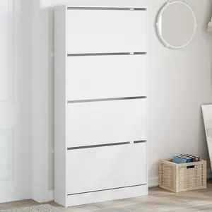 Shoe Cabinet with 4 Flip-Drawers White 80x21x163.5 cm