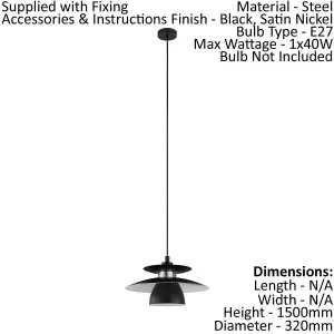 Pendant Ceiling Light Colour Black Satin Nickel Long Flex Bulb E27 1x40W