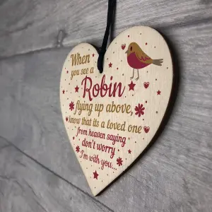 Red Ocean Robins Are Loved Ones From Heaven Hanging Wooden Heart Plaque Dad Mum Memorial Bauble Xmas Sign