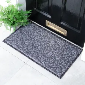 Navy Leaf Pattern Doormat (70 x 40cm)