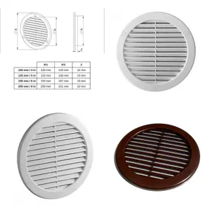 100 mm / 4 in White Round Air Vent Grille Duct Cover with Fly Screen, Flange and Screw Covers