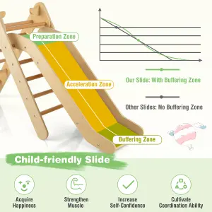 Costway 2-in-1 Triangle Climbing Set Wooden Indoor Outdoor Climbing Toy for Kids 3+