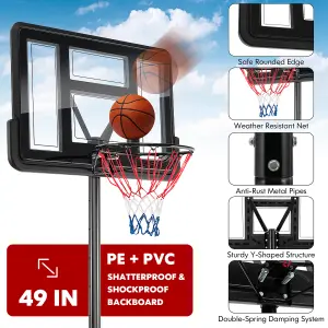 Costway Height Adjustable Basketball Hoop System Wheels & Fillable Base Basketball Goal