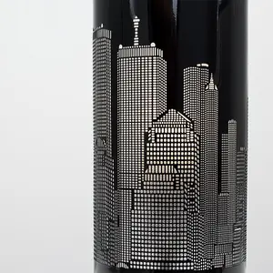 ValueLights Modern Gloss Black Touch Table Lamp With New York Skyline Shade