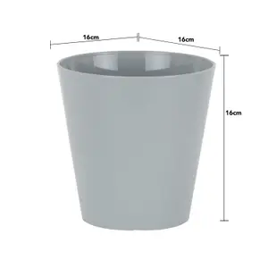 Wham Studio 4x 16cm Plastic Flower Pot Planters in Grey. Ideal for Home Office Desk, Kitchens, Bathrooms. Made in the UK