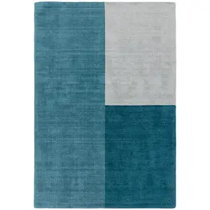 Teal Geometric Handmade Luxurious Modern Wool Rug Easy to clean Living Room and Bedroom-120cm X 170cm