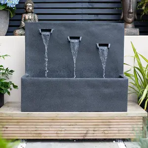 Easy Fountain Kabe Falls Grey Mains Powered Garden Feature incl LEDs - L 30 cm x W 72 cm x H 61 cm