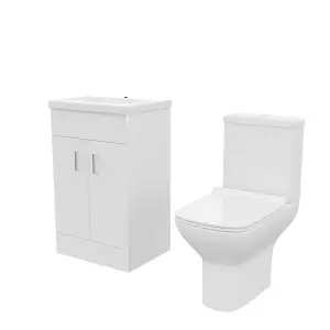 Nes Home 500mm Floorstanding Vanity Unit And Rimless Close Coupled Toilet White