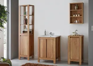 Bathroom Furniture Set: 600 Vanity Sink Freestanding Cabinet Slim Storage Shelf Oak Effect Classic