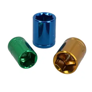 10pc Coloured 3/8" Dr Shallow Sockets 6 Point Hex Metric 10 - 19mm With Rail