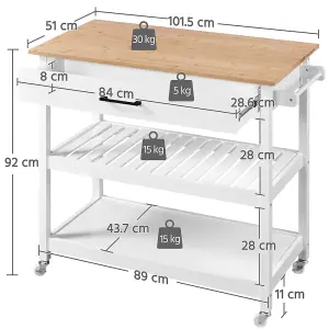 Yaheetech White Rolling Kitchen Island Cart with Drawer