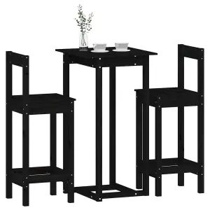 Berkfield 3 Piece Bar Set Black Solid Wood Pine