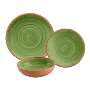 Purely Home Rustic Swirl Green Melamine 12 Piece Outdoor Dinnerware Set of 4