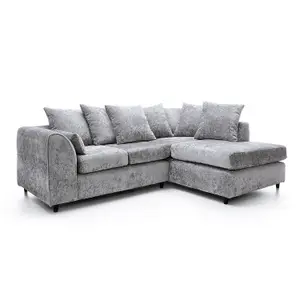 Harriet Crushed Chenille Right Facing Corner Sofa in Light Grey