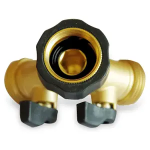 2 Way Garden Tap Connector, Brass Garden Hose Tap Y Splitter Connector with Individual On/Off Valves