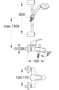 Herz-Unitas SIMPATY s32 Bath/Shower Mixer + Shower Rail Kit