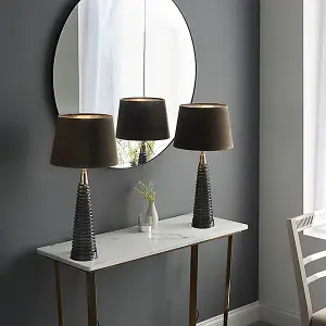 Charcoal Glass with Mocha Velvet Shade Timeless 1 Light Table Light