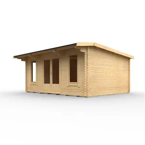 14ft x 14ft (4150mm x 4150mm) Horsforth "The Utah" 44mm Log Cabin With 3 Windows