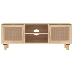 Berkfield TV Cabinet Brown 105x30x40 cm Solid Wood Pine&Natural Rattan