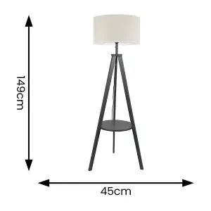 ValueLights Morrigan Grey Wood Tripod Floor Lamp with Linen White Trim Drum Shade