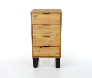 4 drawer narrow chest of drawers, Antique waxed pine