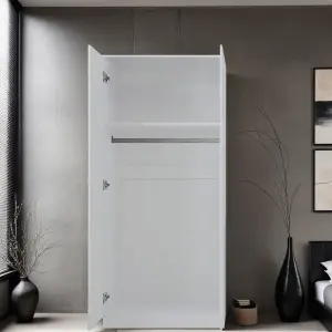 White Gloss 2 Door Double Wardrobe Push Open Soft Closing Bedroom Furniture