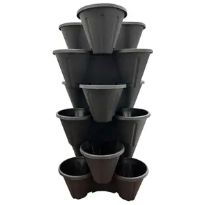 3 x Tri-Pot Stacking Strawberry Black Flower Herbs Vegetable Plant Pots For Home & Garden