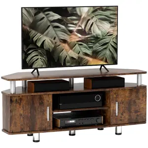 HOMCOM TV Unit Cabinet with Storage Shelves Entertainment Center Rustic Brown