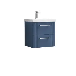 Retro 2 Drawer Wall Hung Vanity Unit with Thin-Edge 1 Tap Hole Ceramic Basin - 500mm - Satin Blue - Balterley