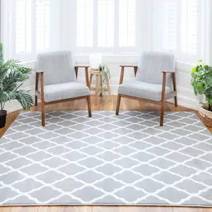 Grey White Classic Trellis Living Room Rug 120x170cm