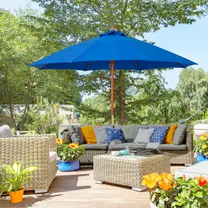 Outsunny 2.5m Wooden Garden Parasol Outdoor Umbrella Canopy Vent Blue