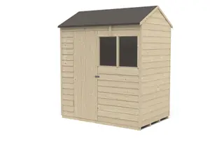 Forest Garden Overlap 6x4 ft Reverse apex Wooden Pressure treated Shed with floor & 2 windows (Base included)