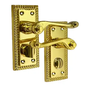 Georgian Door Handles Privacy WC Bathroom Pack Brass 108mm x 48mm Scroll Lever