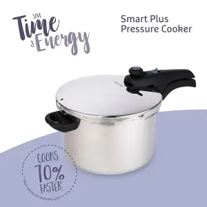 Prestige Smart Plus Silver Round Stainless Steel Induction Suitable Pressure Cooker with Two Settings 4L