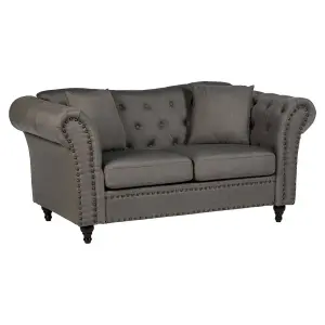 Interiors By Premier Fabric Uphoplstered 2 Seat Grey Chesterfield Sofa, Durable Small Two Seater Sofa, Versatile Sofa For Bedroom