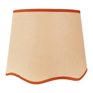 ValueLights Dutton Natural Fabric Rust Trim Scallop Edge Ceiling Floor Table Large Lamp Shade