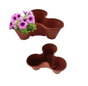 6 Terracotta Strawberry Trio Planter Flower Pot Stackable Plastic Patio Herb Planter