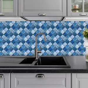 Walplus Mother Pearl Blue Jewel Large Mosaic Wall Metallic Tile Sticker Set Multipack 72Pcs