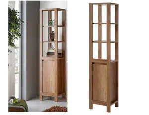 Bathroom Tall Cabinet Floor Cupboard Slimline Tallboy Shelf Unit Classic Oak Effect