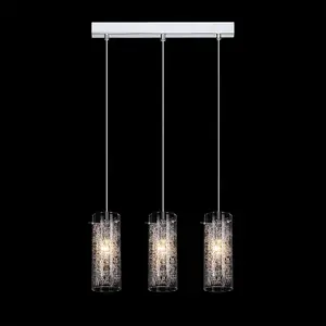 Luminosa Modern Hanging Pendant Chrome 3 Light  with Glass Shade, E14